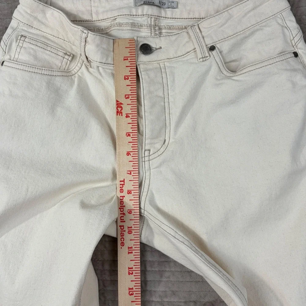 Prana Kara Jeans Womens 8/29 Off White Cream Denim Button Fly‎ Tapered Leg Pants